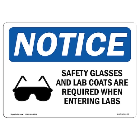 Signmission OSHA Sign, Safety Glasses And Lab Coats With Symbol, 18in X 12in Aluminum, 18" W, 12" H, Landscape OS-NS-A-1218-L-18159